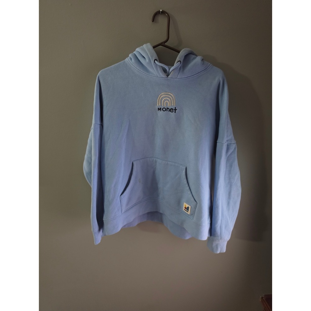 Monet Skateboards Light Blue Graphic Hoodie Women Large Cloud Rainbow Print - Picture 1 of 5